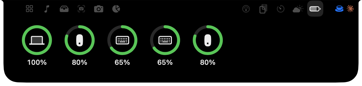 Isle’s Devices panel with battery rings for a Mac, a mouse, keyboards and AirPods.